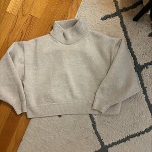 Cropped Grey Turtleneck Sweater
